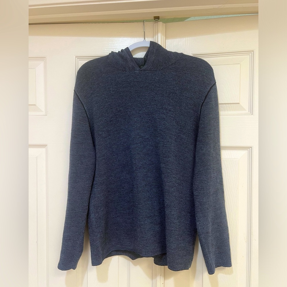 Phil Petter knitted Men 100% Wool Blue Hoodie  pullover Sweater Size Medium‎